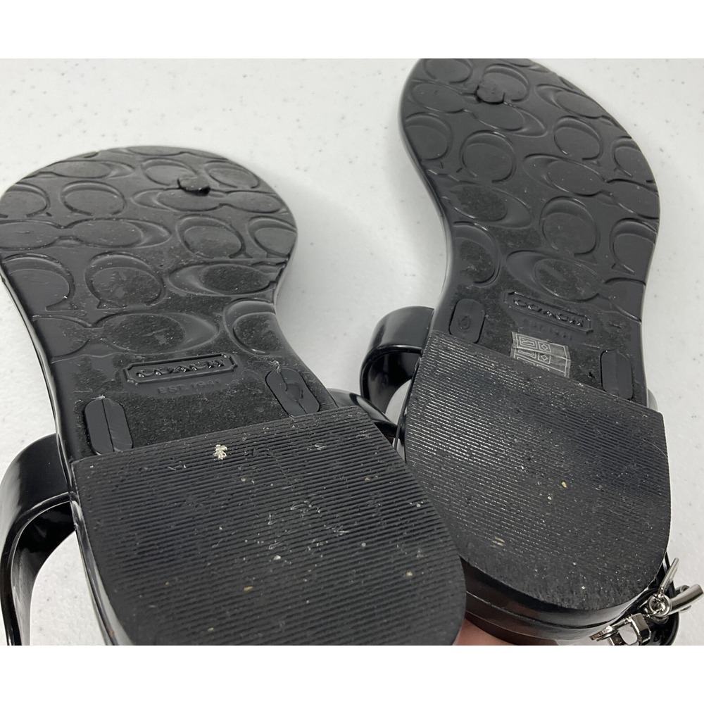 Coach Piccadilly Sandals Womens Sz 6B Black Rubber T-Strap Thong Signature Logo - Picture 6 of 8